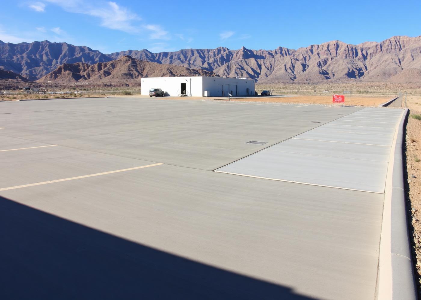 Commercial concrete parking lot and loading apron with curb and striping